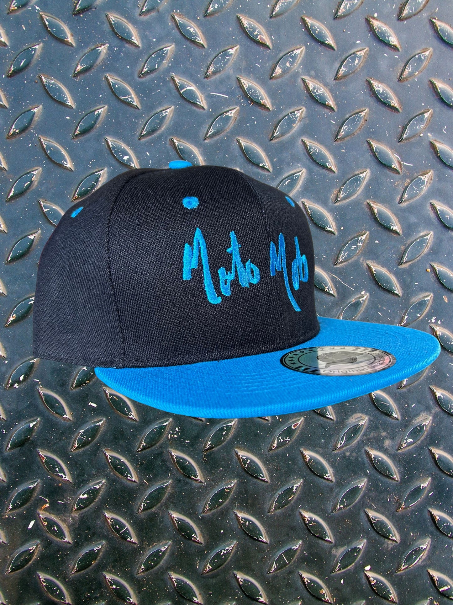 6 Inch Panel Snap Back Cap - Black with Blue