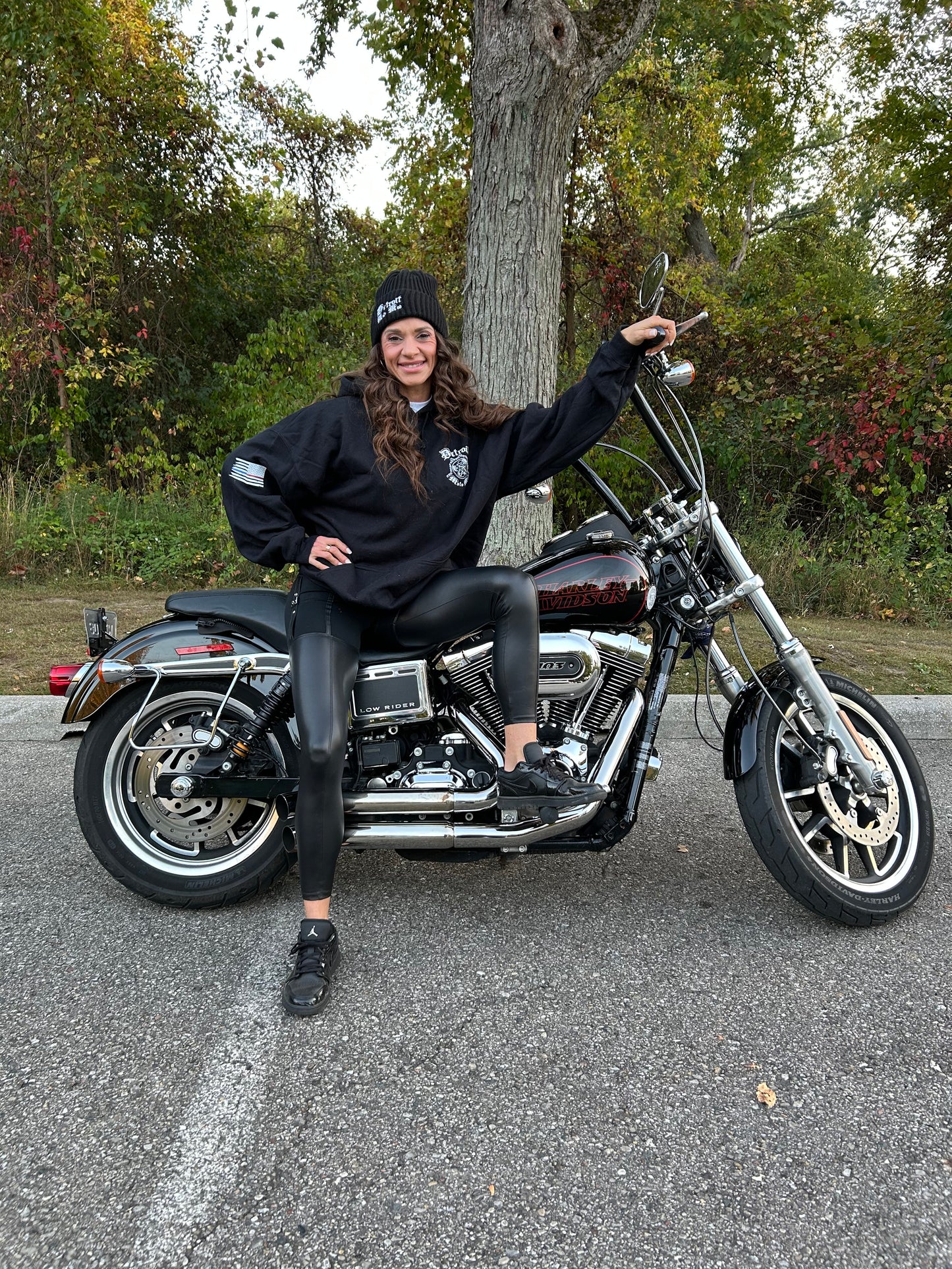 Snap Back Cap - All Black Trucker Hat with Natural Leather Moto Vation Patch
