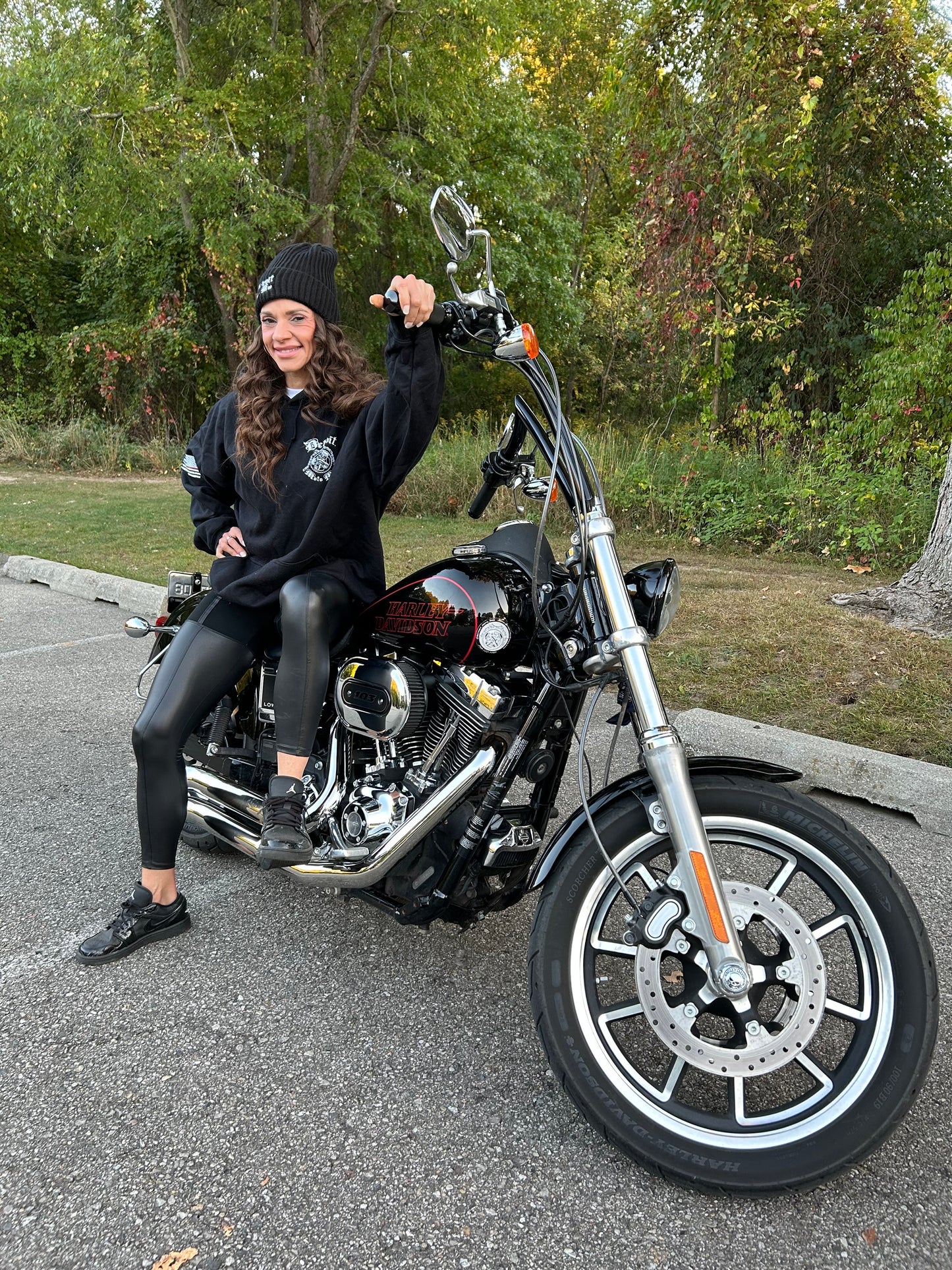 Snap Back Cap - All Black Trucker Hat with Natural Leather Moto Vation Patch