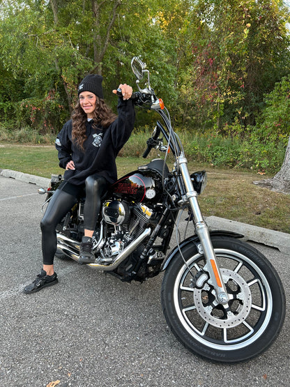 Snap Back Cap - All Black Trucker Hat with Natural Leather Moto Vation Patch