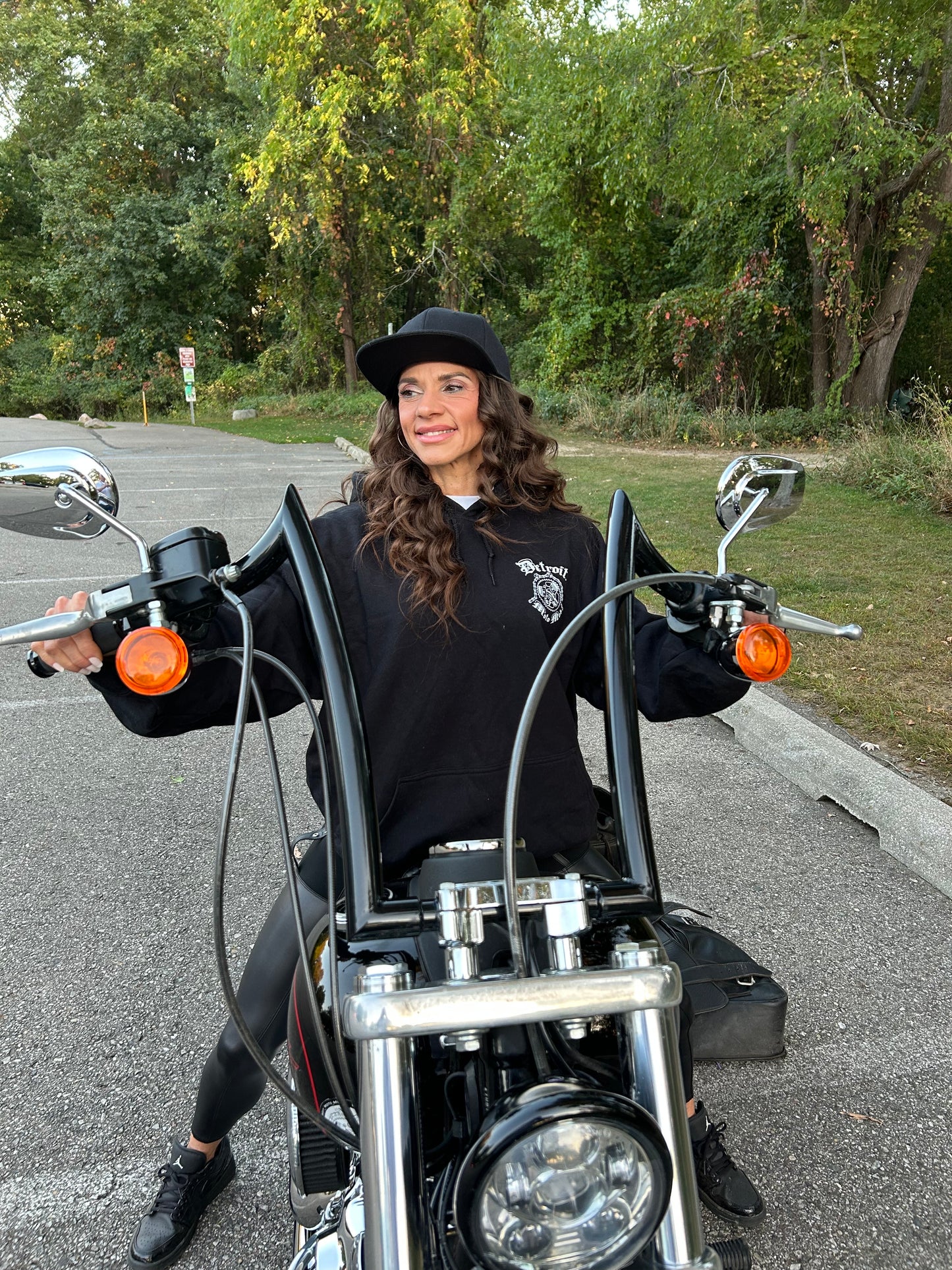 Snap Back Cap - All Black Trucker Hat with Natural Leather Moto Vation Patch