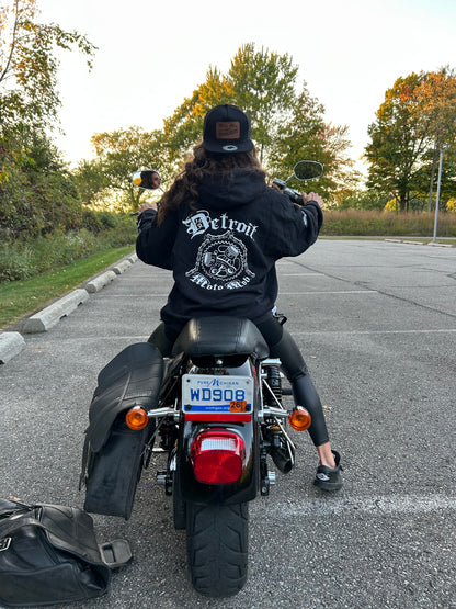 Snap Back Cap - All Black Trucker Hat with Natural Leather Moto Vation Patch