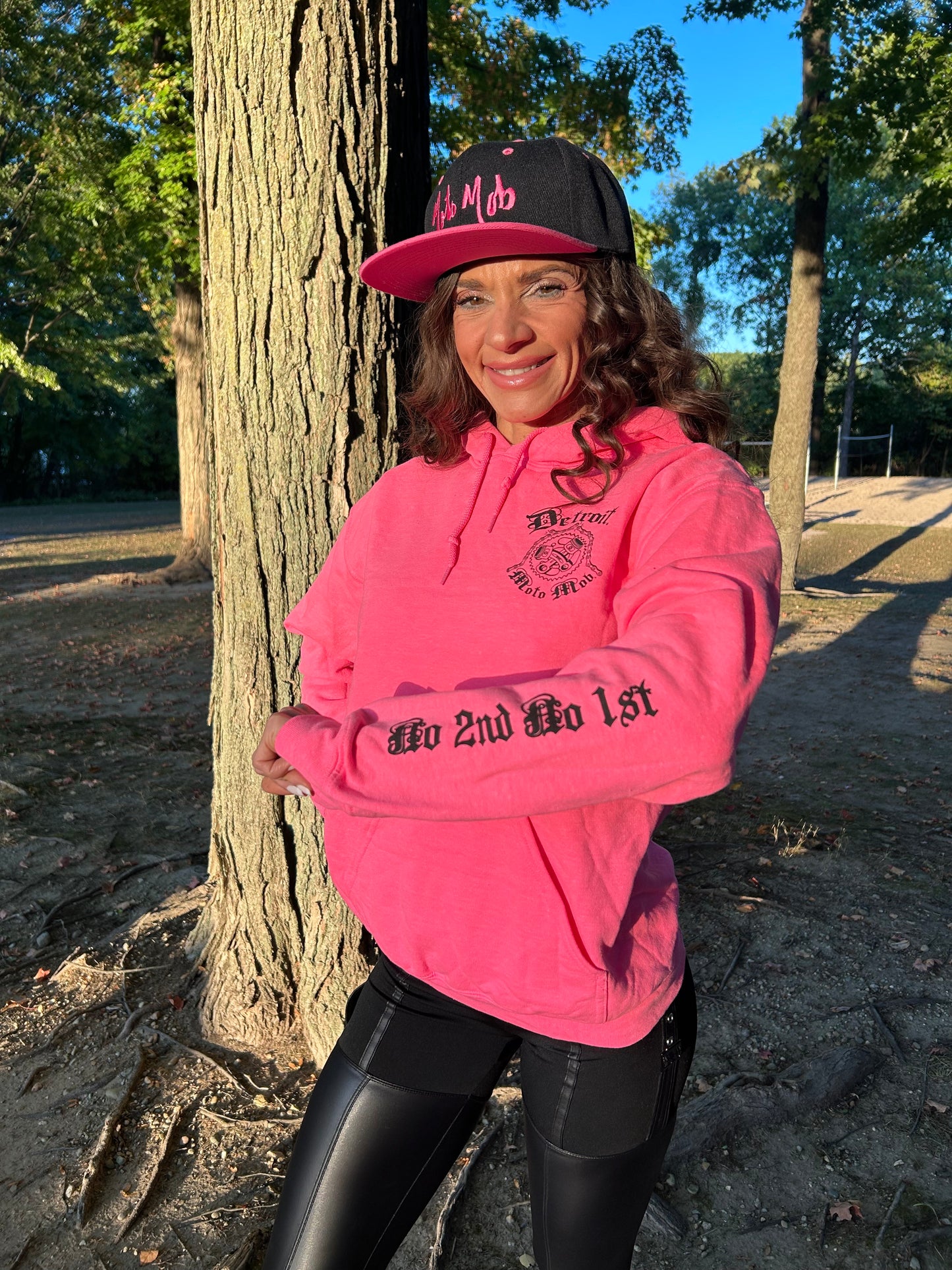 Snap Back Cap - All Black Trucker Hat with Natural Leather Moto Vation Patch