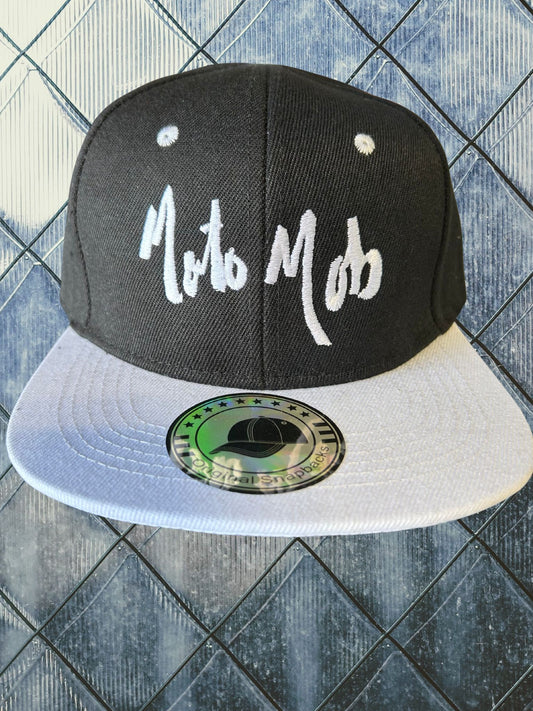 6 Inch Panel Snap Back Cap - Black with White