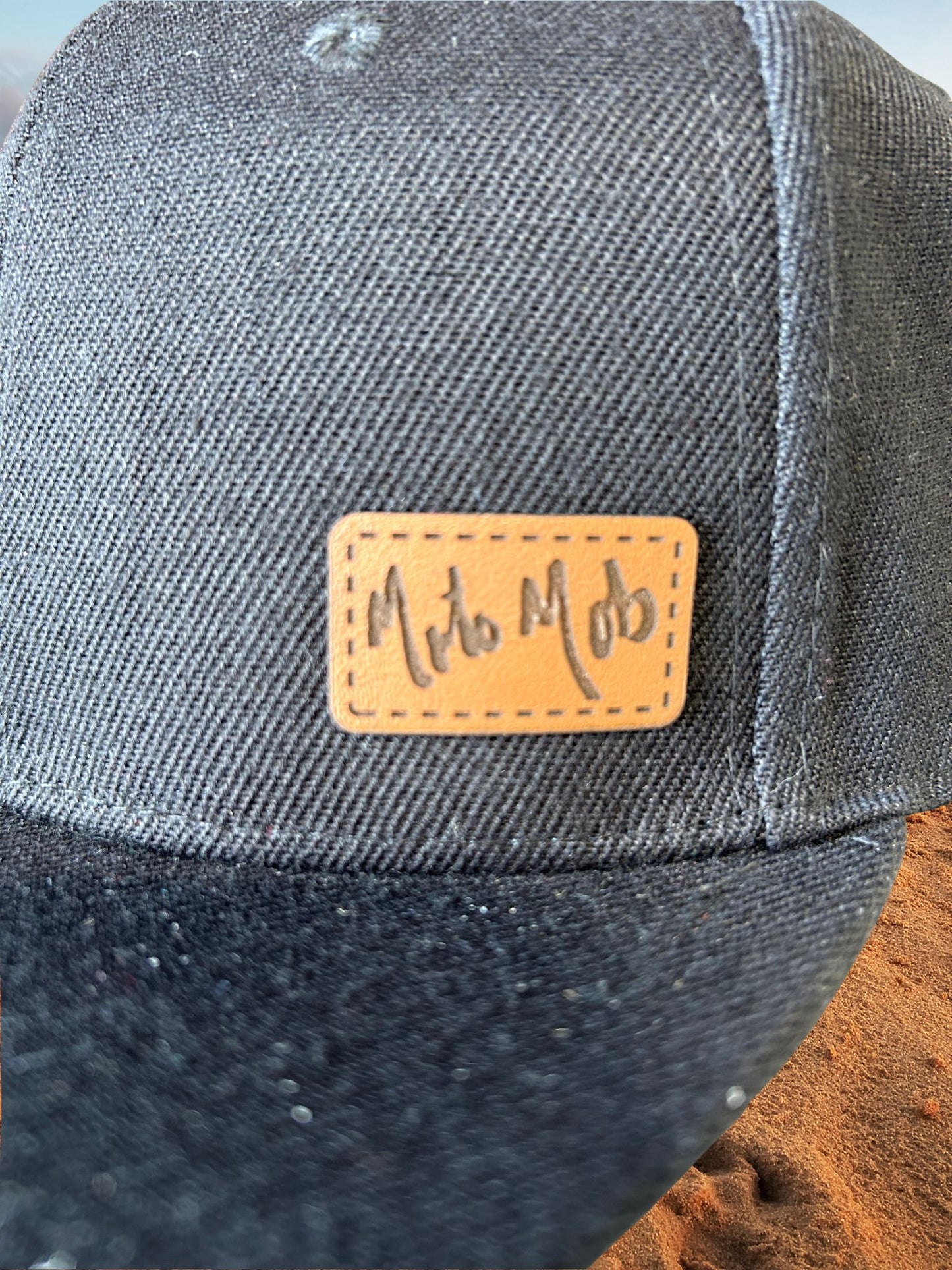 6 Inch Panel Snap Back Cap - Black with Leather Moto Mob Patch