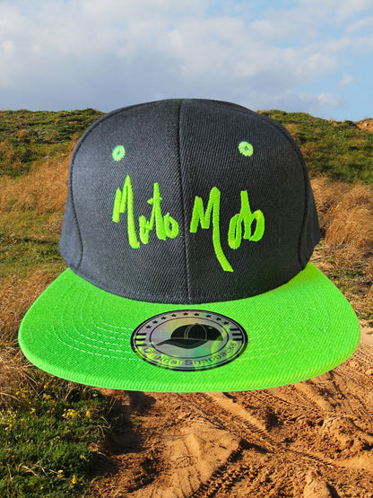 6 Inch Panel Snap Back Cap - Black with Neon Green