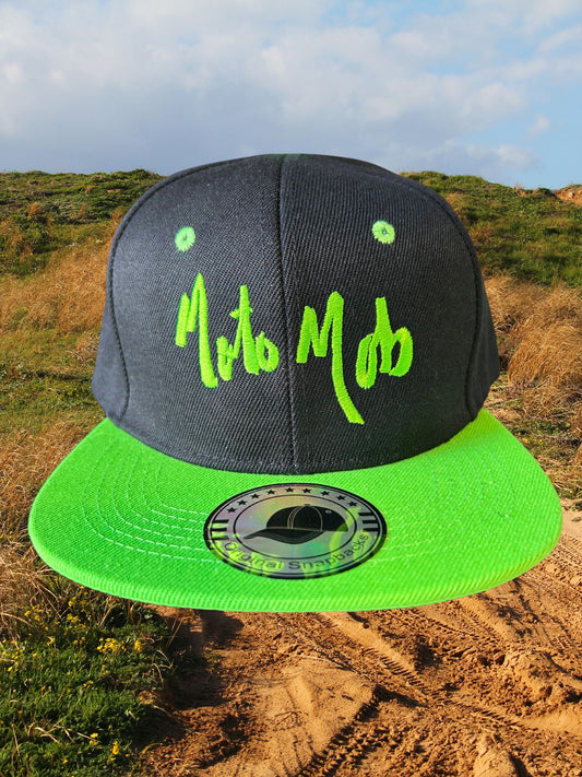 6 Inch Panel Snap Back Cap - Black with Neon Green
