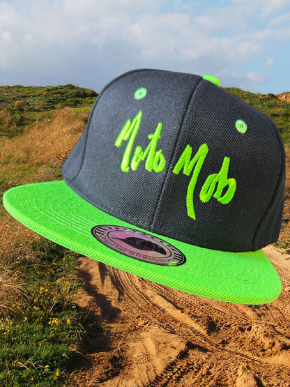 6 Inch Panel Snap Back Cap - Black with Neon Green