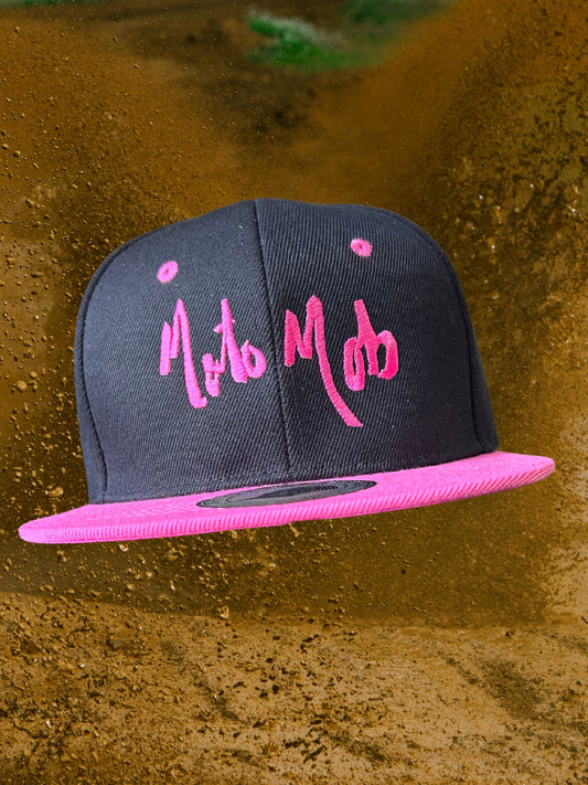 6 Inch Panel Snap Back Cap - Black with Neon Pink